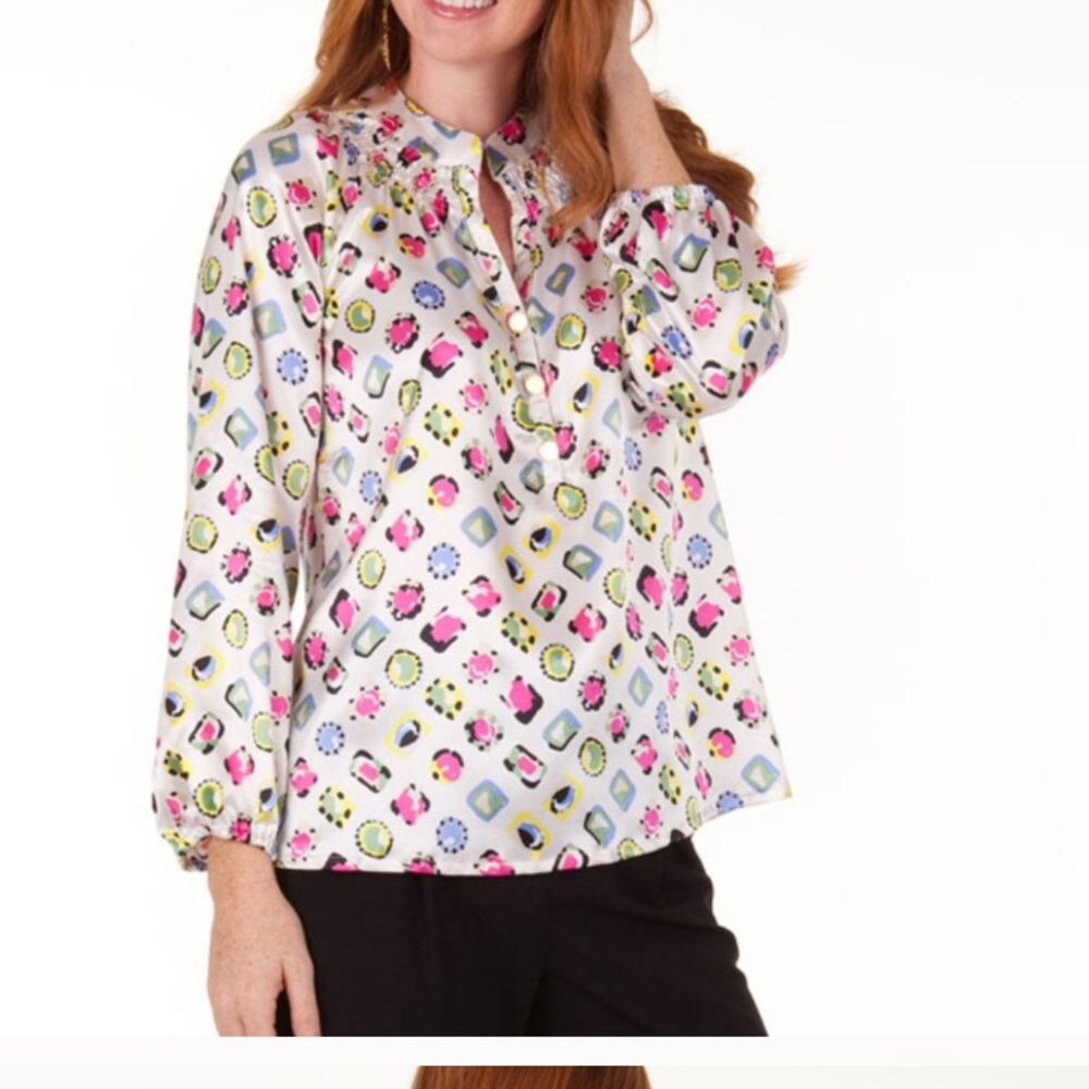 Tracy Negoshian smocked neckline with buttons